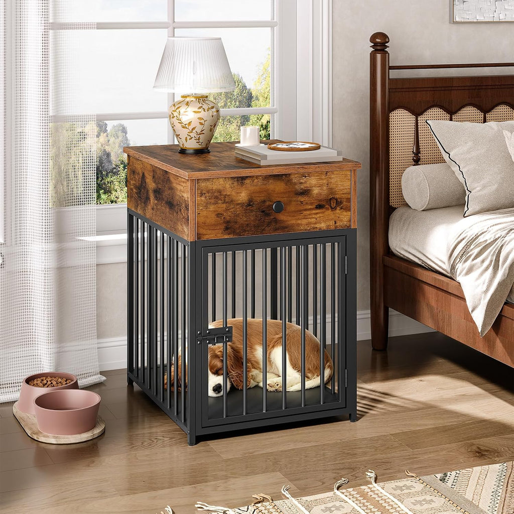 Dog Crate Furniture, Wooden Dog House, Decorative Dog Kennel with Drawer, Indoor Pet Crate End Table for Small Dog