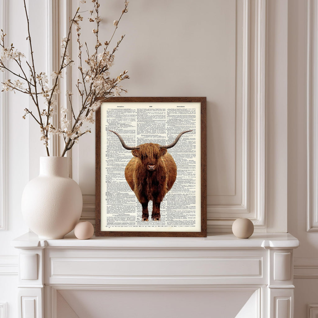 Highland Cow Print - Dictionary Poster - Animal Art - Gift for Men, Women & Animal Lover - Minimal Wall Decor - 8x10