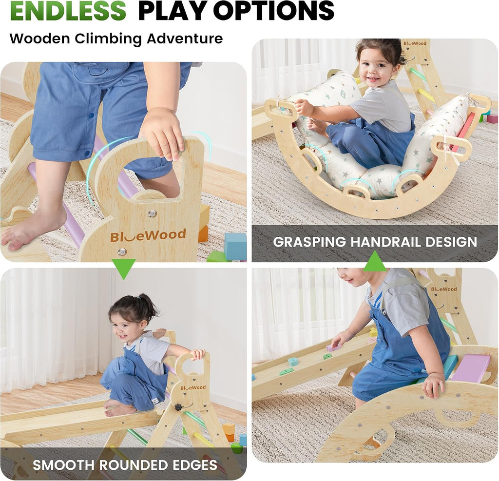 Triangle Set with Cushion, Wooden Climbing Toys for Toddler