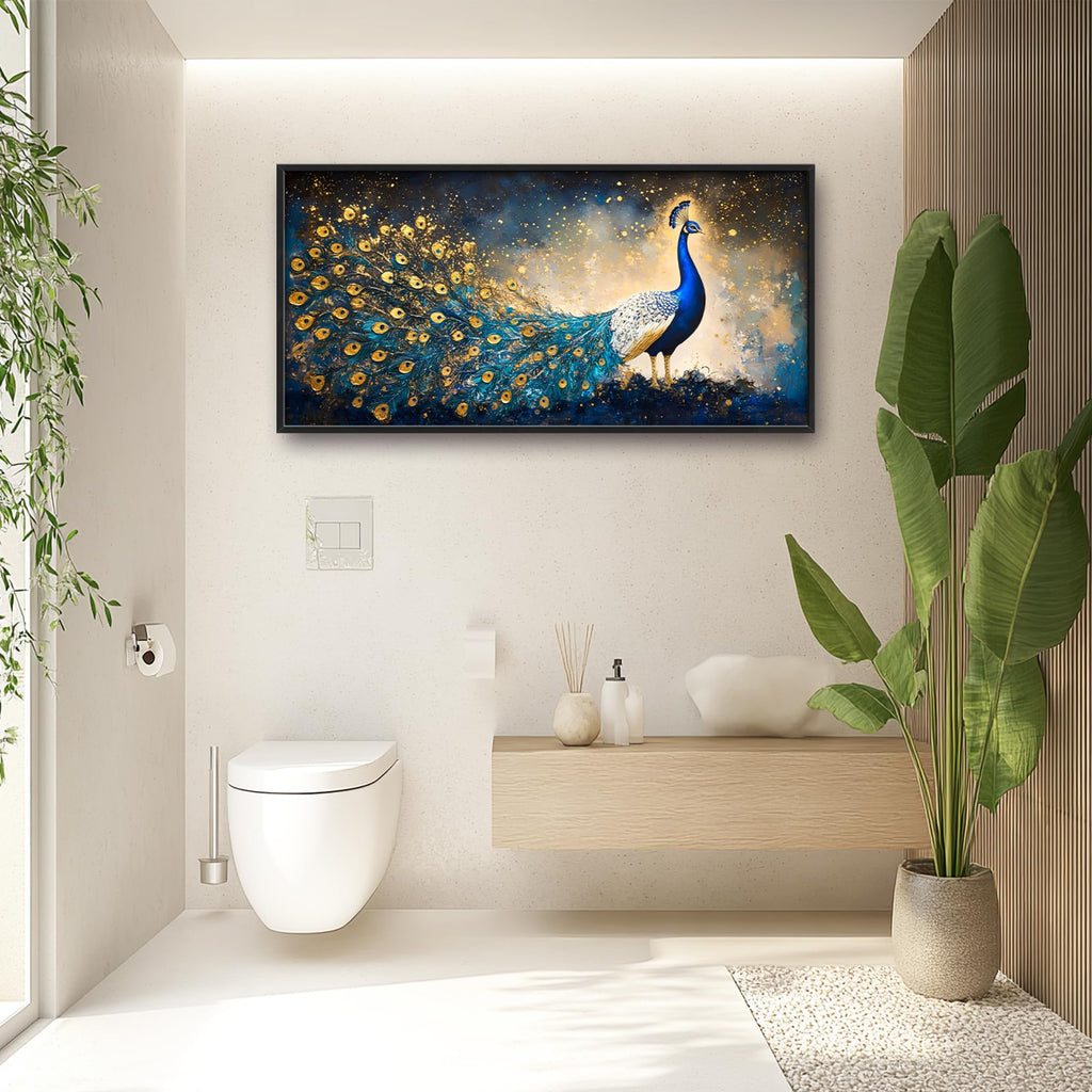 Peacock Large Wall Art Framed Gold Wall Decor Mountain Peacock Pictures Oversized Canvas Print Painting Modern Extra