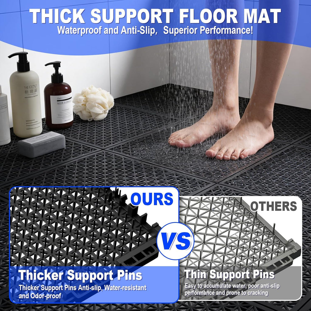 16 PCS Modular Interlocking Cushion Interlocking Floor Tiles with Hole Drainage Mat 10" x 10" Non Slip Pool Deck Mat