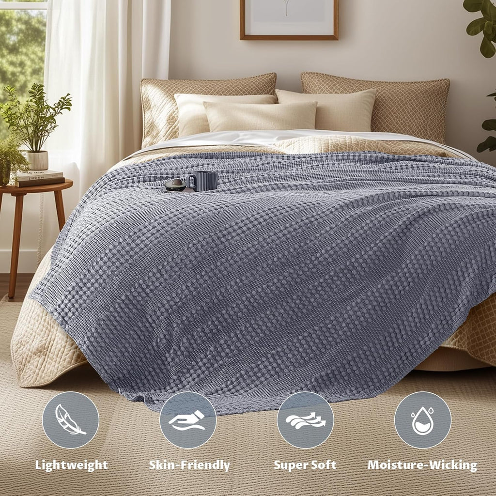 Cooling Cotton Waffle Weave Throw Blanket - Lightweight Breathable Blanket of 50% Rayon Derived from Bamboo for Hot