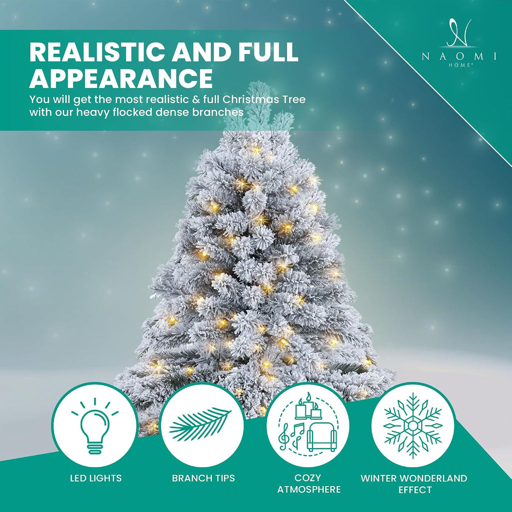 Brittany 7.5ft Artificial Prelit Snow Flocked Christmas Tree