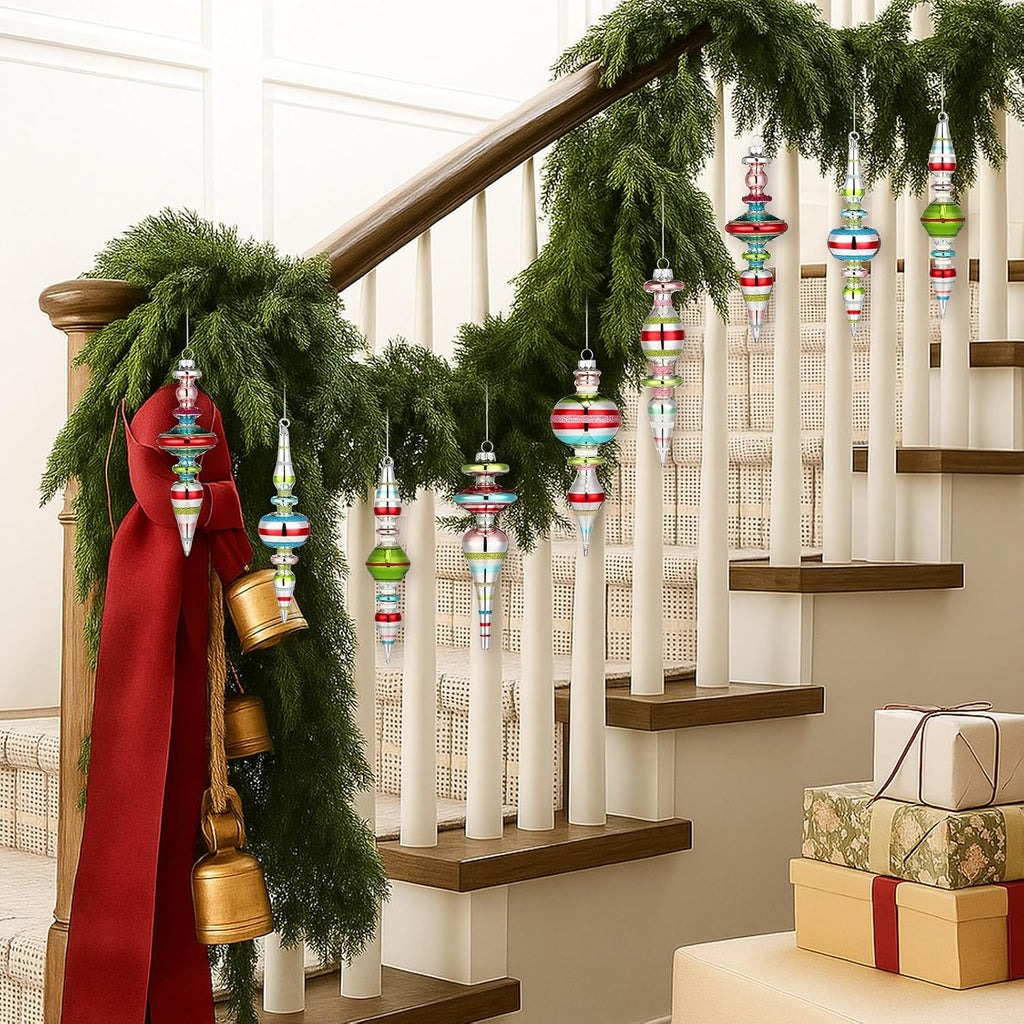 6 Pcs Vintage Glass Finial Christmas Ornaments Classic 6-6.8 Inch