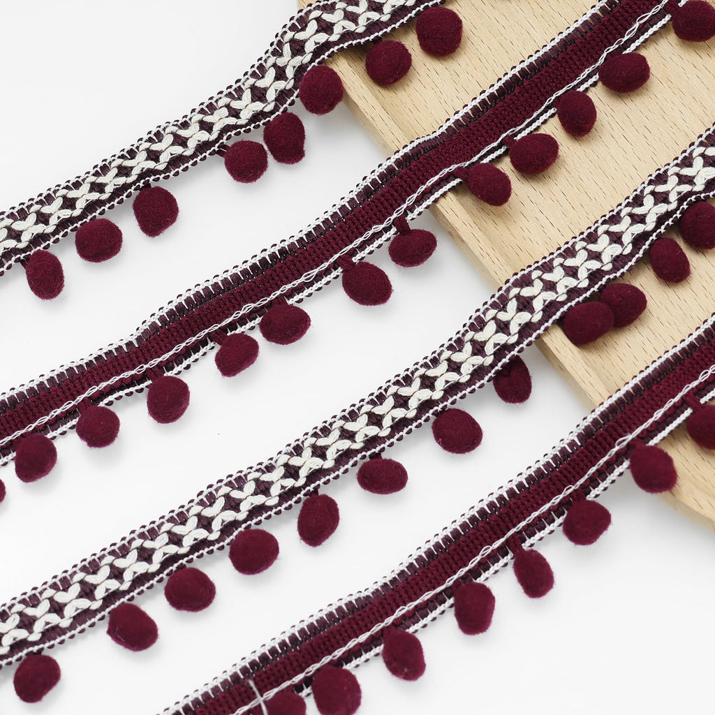 Embroidered Trim Ribbon Pompoms Trim Fringe Ribbon Pom Pom Crafts Tassel Lace DIY Sewing Accessories - 20 Yards