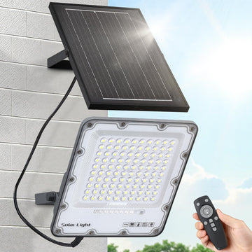 Solar Flood Light Outdoor 6500K LED Solar Street Light with Remote, IP66 Waterproof Dusk to Dawn Outdoor