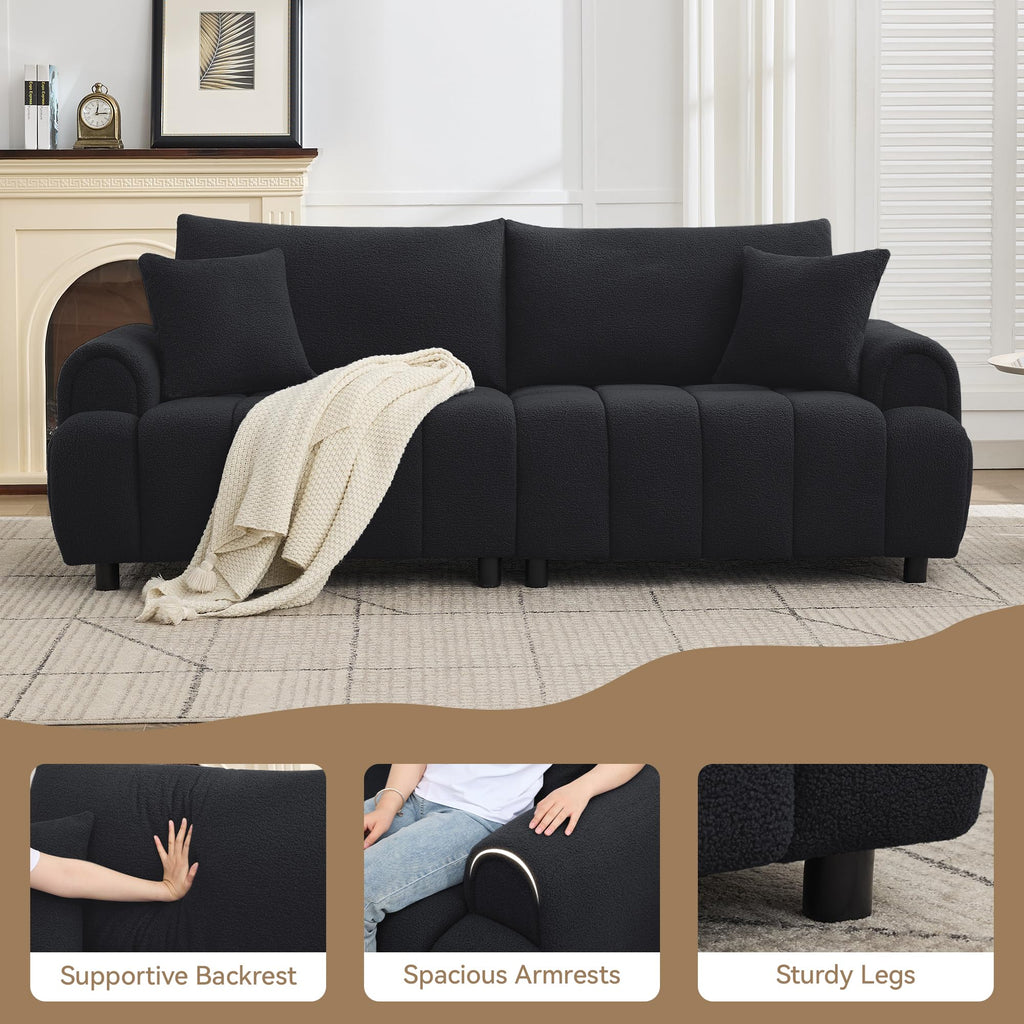 88 "Modern Boucle Couch, Oversized Comfy 3 Seater Sherpa Curved Sofas Deep Seat, Upholstered Loveseat Teddy Round Arm