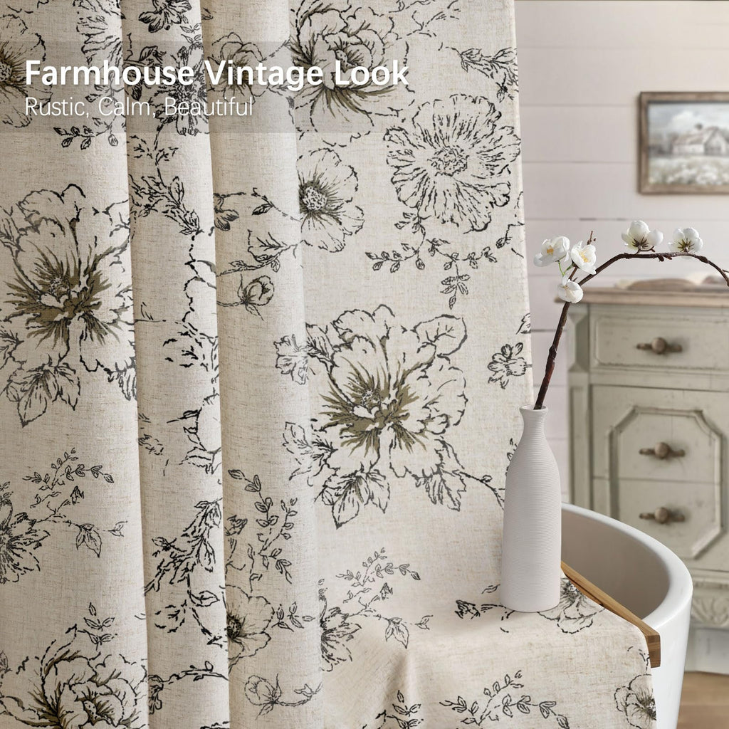Farmhouse Floral Vintage, Black and Tan Taupe
