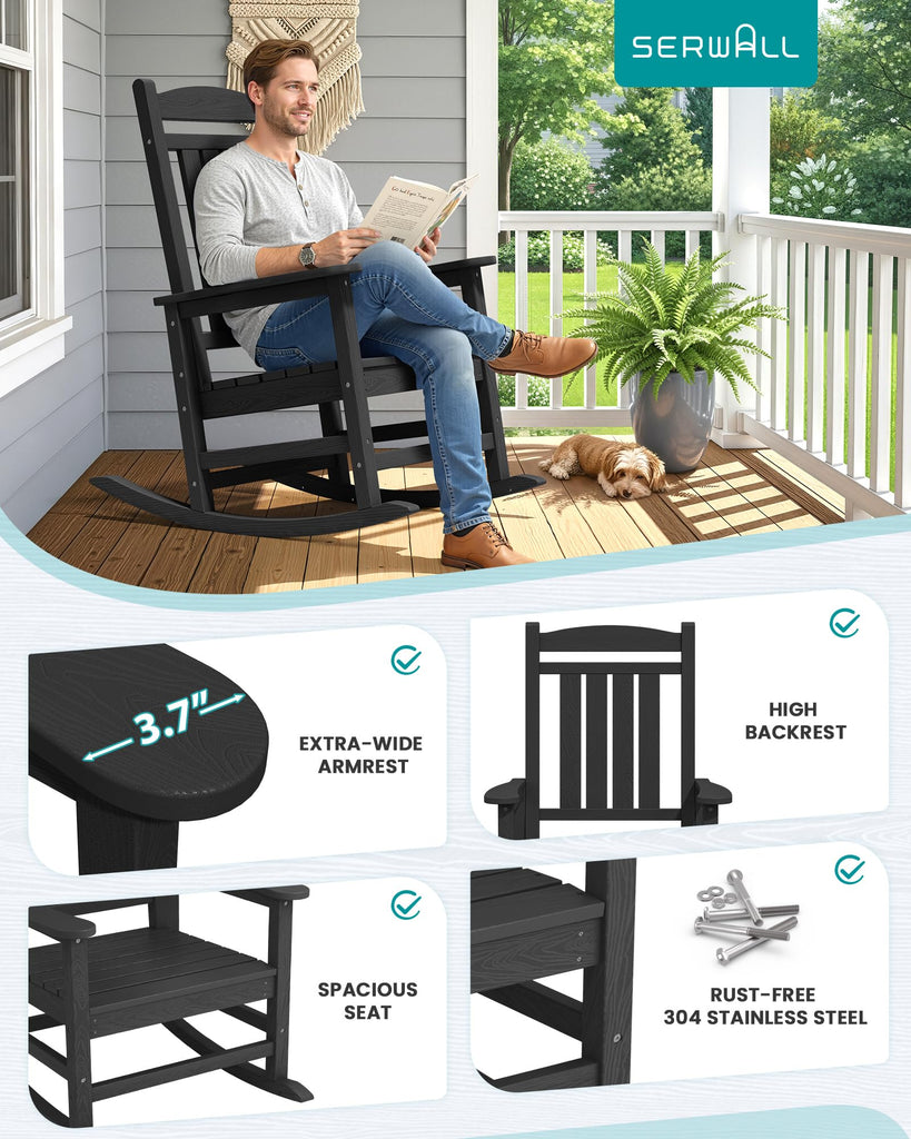Outdoor Rocking Chair, Patio Rocking Chair, Black
