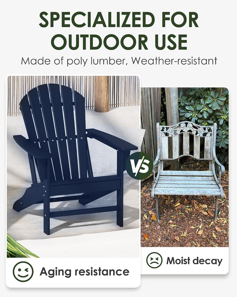 Poly Lumber Adirondack Chair, HDPE All-Weather Resistant Outdoor Patio Chairs, Pre-Assembled Outdoor Fire Pit Chair