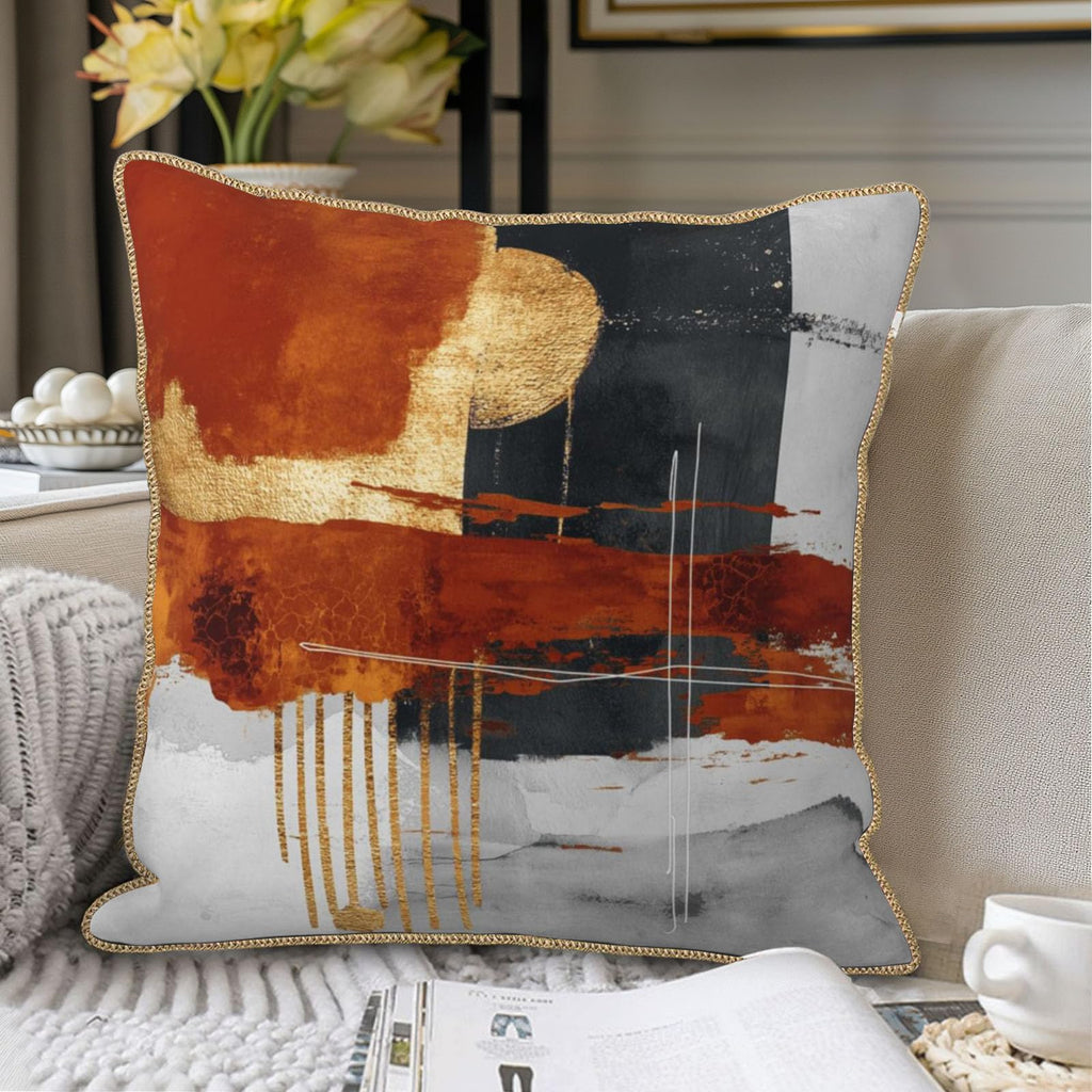 Retro Burnt Orange Gold Velvet Pillow Covers 18x18 Inch Abstract Rust Gray Black Throw Pillows For Couch Cushion