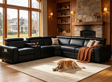 Leather Power Reclining Sectional Sofa with Speakers & USB Charging Ports