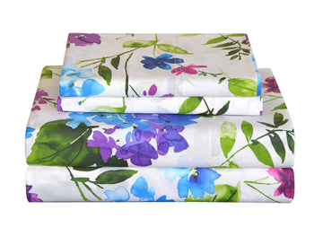 Bedding 4 Pieces Queen 100% Cotton Percale Sheets- Printed Bed Sheet & Pillowcase Sets- Soft Cotton Bed Sheets Set