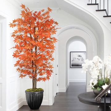 Red Maple Tree 7FT Tall Faux Plant with Natural Trunks and Realistic Leaves,Fake Floor Potted Artificial Plants
