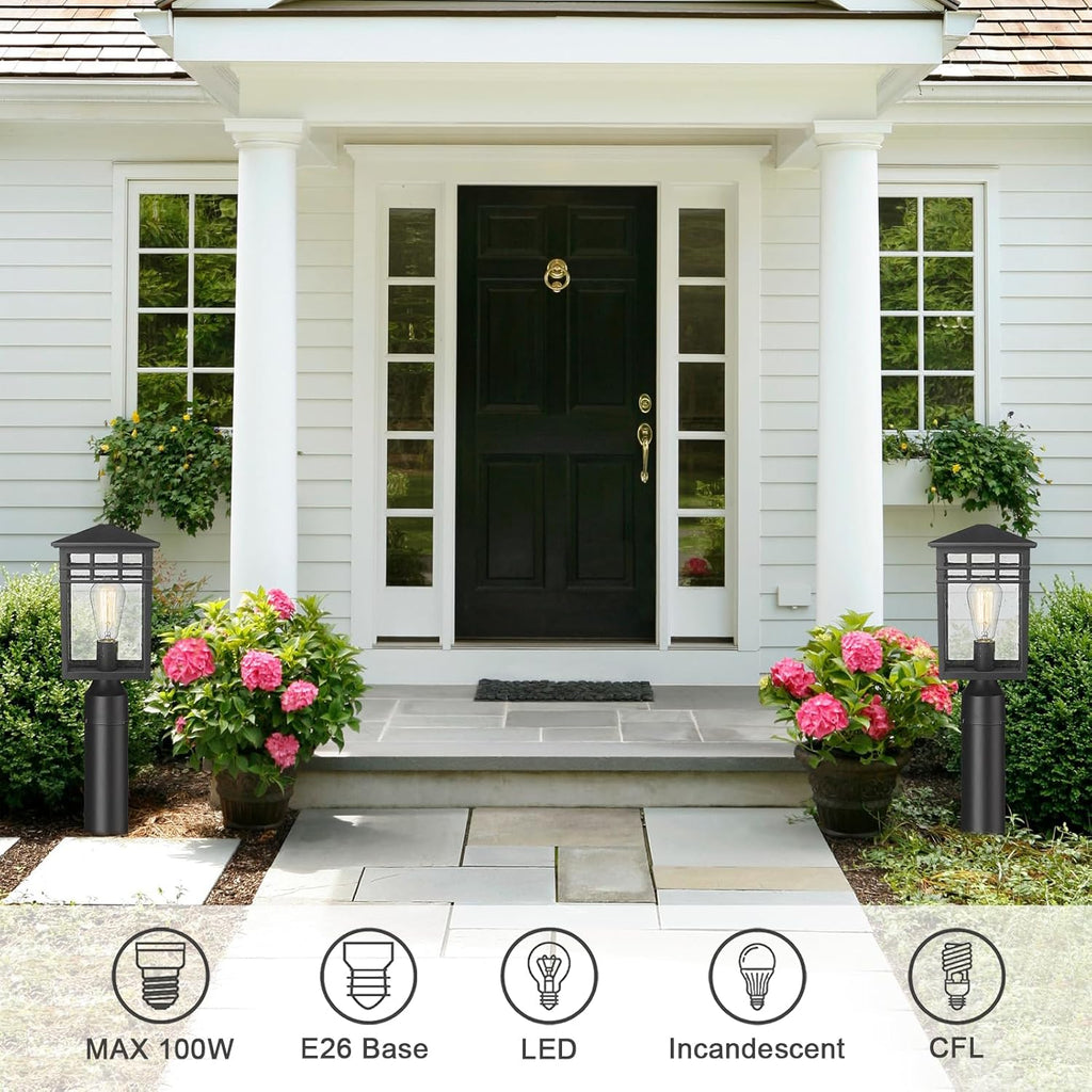 Outdoor Post Light Fixture, Modern Exterior Pillar Lantern with Black Finish & Seeded Glass, Pole Light for Garden