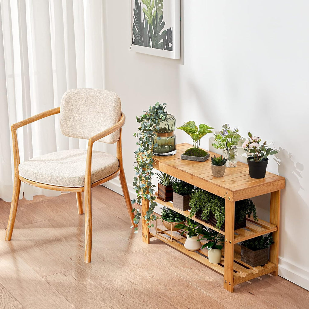 3 Tier Bamboo Shoe Rack Bench, Natural