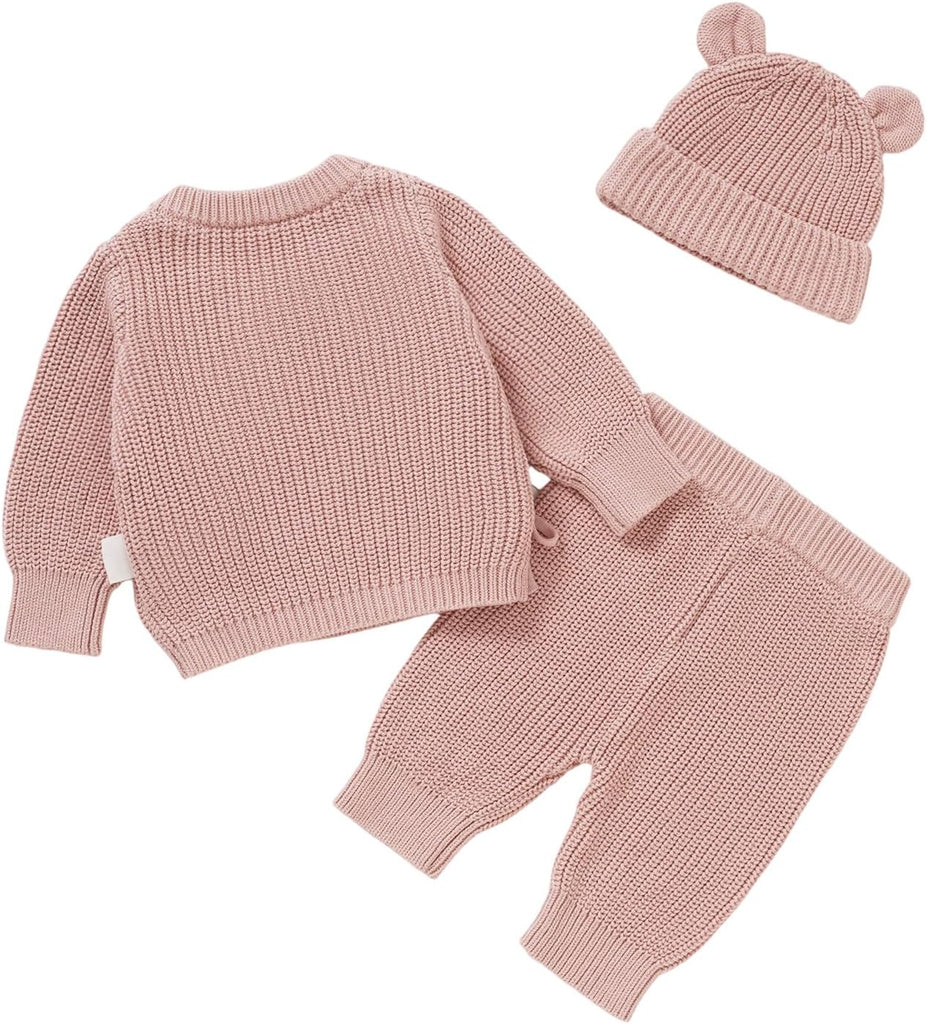 Baby Cotton Knit Set with Hat, Sweater and Pants, Coming Home Outfit