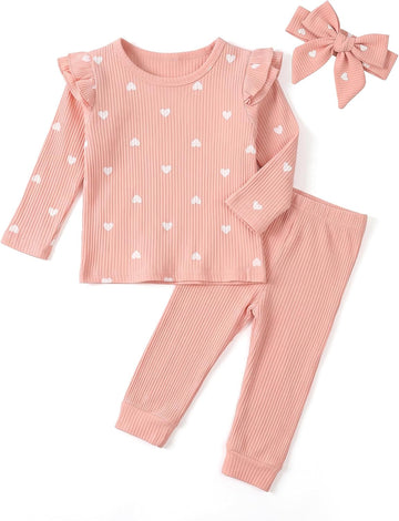Baby Girl Clothes Outfits 3Pc Long Sleeve Cotton Top Pants