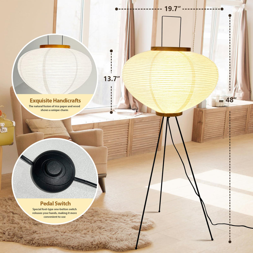 Rice Paper Floor Lamp, Japanese Paper Lantern for Wabi Sabi Decor