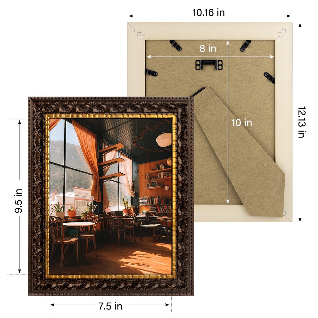 8x10 Dark Brown & Gold Color Photo Frame Real Glass