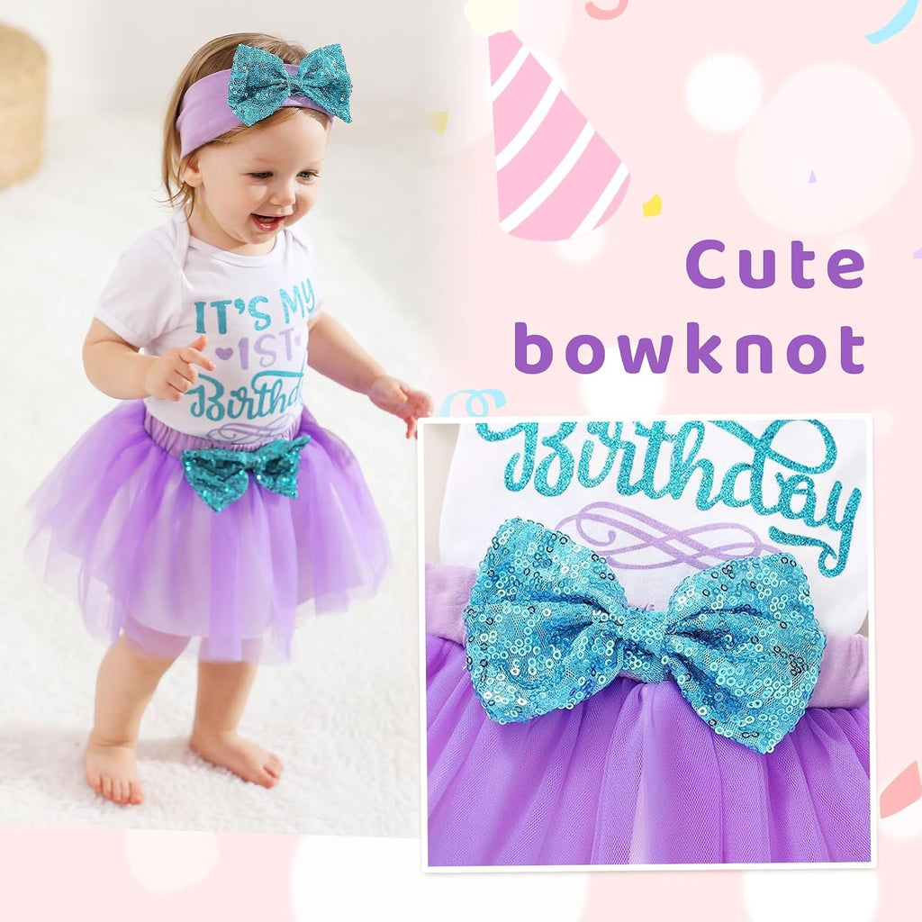 Baby Girls My 1st Birthday Dress Infant Shiny Printed Sequin Bowknot Tutu Princess Dress