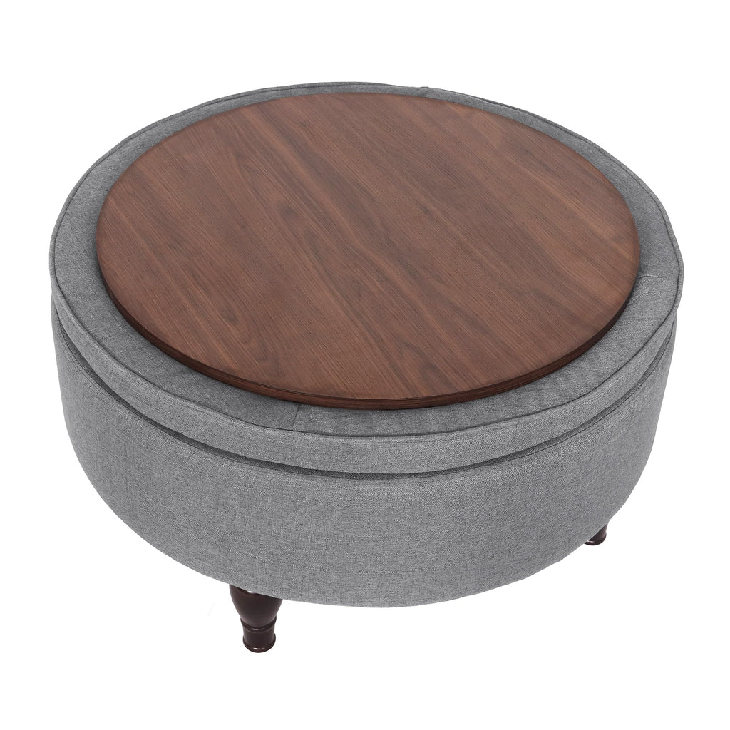 Indoor 32" Tufted Round Storage Cocktail Ottoman with Removable Lid Storage Ottoman Space-Save Table or Seat Grey