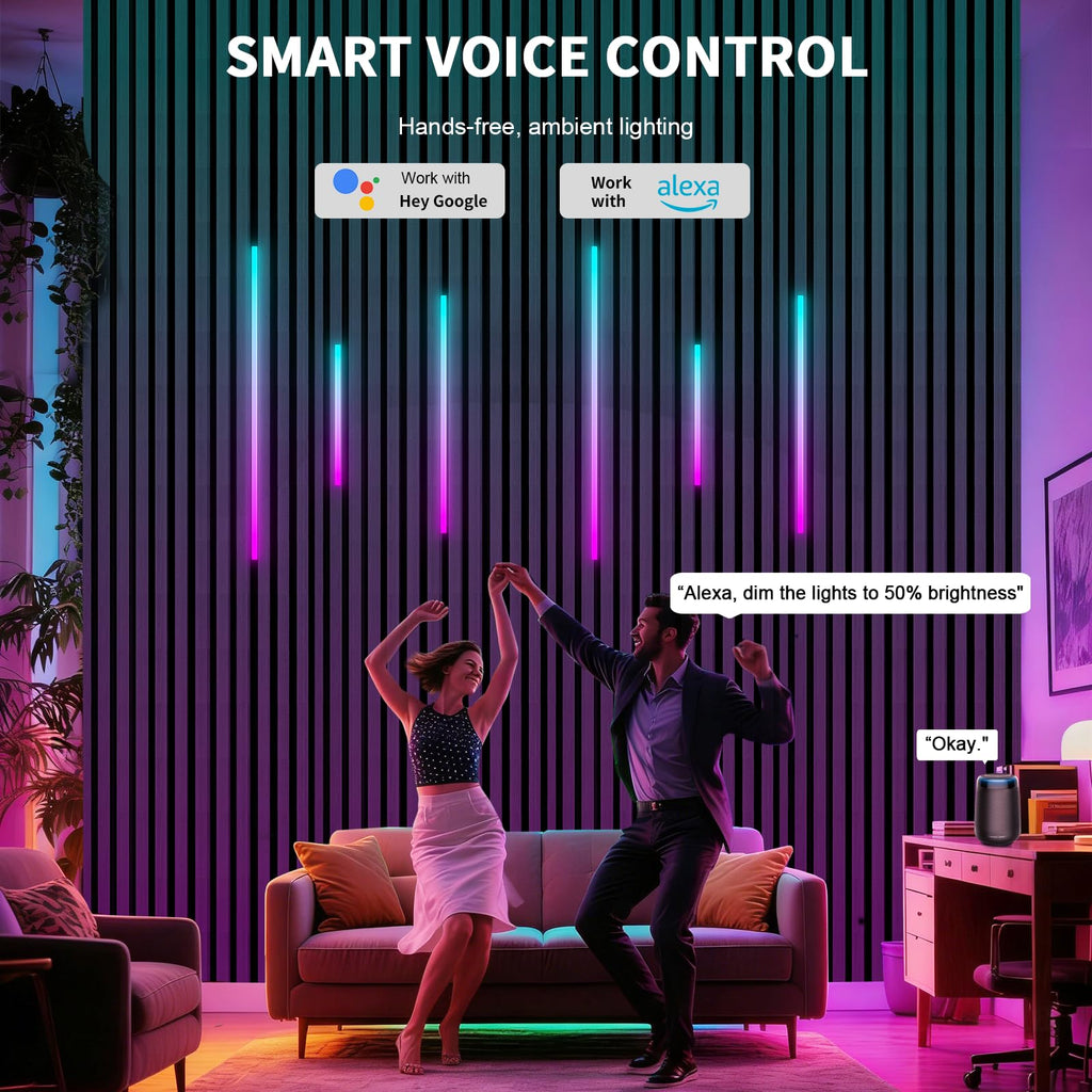 RGB+IC Led Recessed Lighting Kit Wall Panel Lights, 6PCS Smart Color Chasing Wood Slat LED Lights with Alexa & WiFi