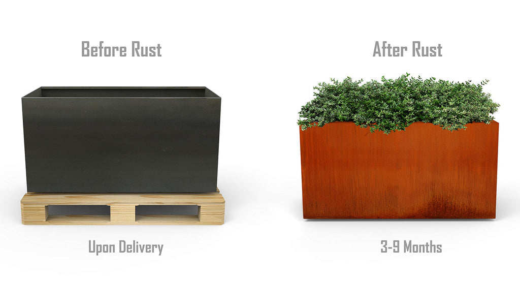 Large Rectangular Planters for Outdoor Plants - 48x18x24 Inch Corten Steel Planter | Extra Large Outdoor Planter Box