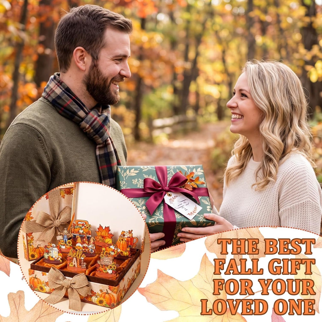 Fall Thanksgiving Table Decorations, Wooden Autumn Harvest Centerpiece, Pumpkin Gnome Scarecrow Table Topper - Set of 12