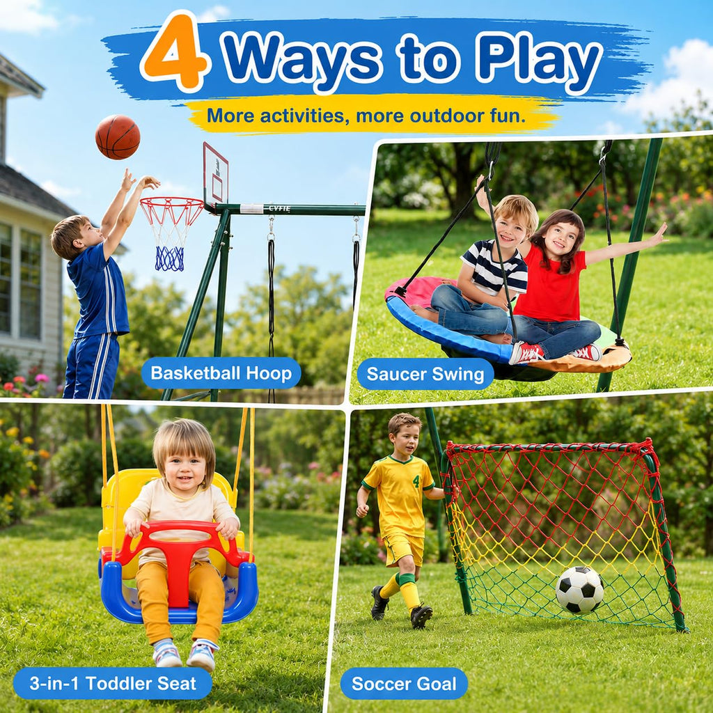 7-in-1 Kids Swing Set and Saucer Swing for Backyard