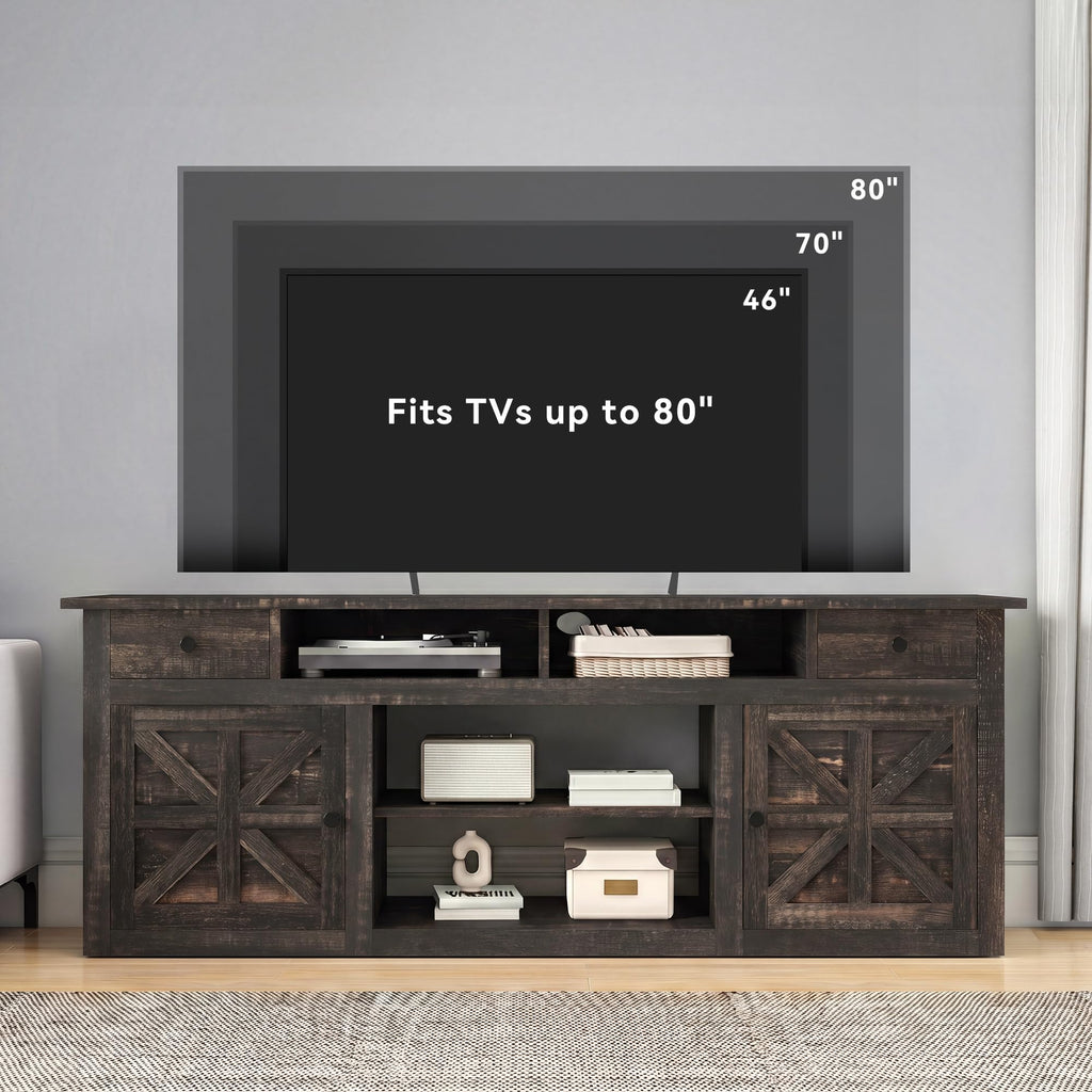 Farmhouse TV Stand for 75/80 Inches TVs, Entertainment Centers Furniture 30" Tall, TV Consoles with Storage Drawers &