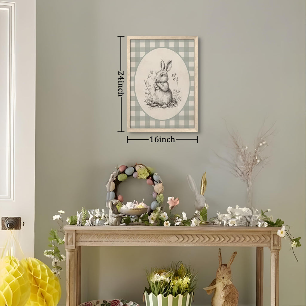 Framed Easter Bunny Wall Art, Cute Rabbit Easter Canvas Print Paintings, Rustic Farmhouse Spring Animal Wall Decor