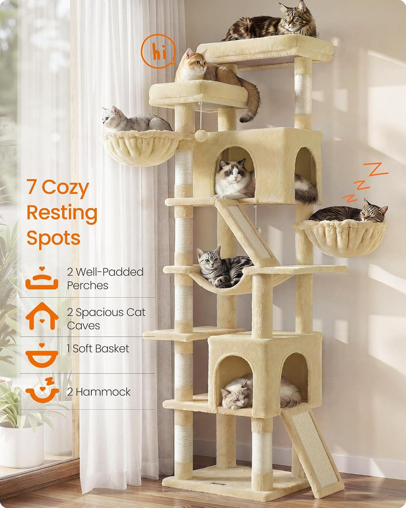 Large Cat Tree, 81.1" Tall Sturdy Cat Tower for Indoor, Beige