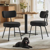 Boucle Dining Chairs Set of 2, Upholstered Kitchen Dining Room Chairs with Curved Backrest and Steel Frame