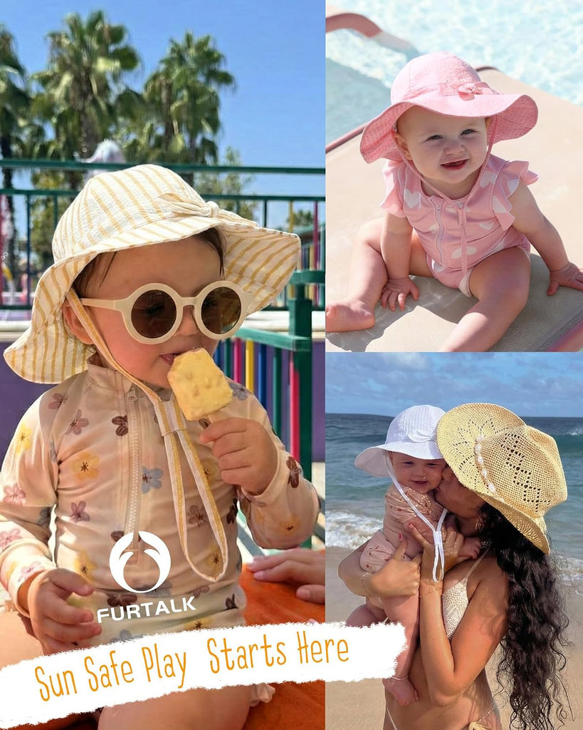 3 Pack Baby Sun Hat Toddler Beach Hat Girls UPF 50+ Wide Brim Infant Kids Summer Adjustable Sun Protection