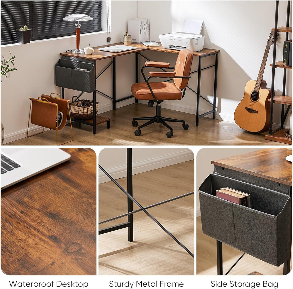 L Shaped Desk Computer Gaming Corner Table 51 Inch Home Office Writing Student Work PC Workstation with Side Storage