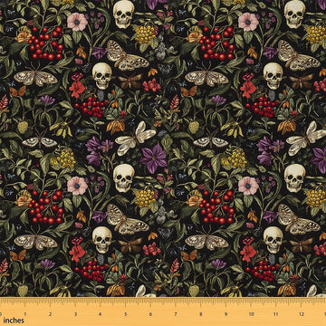 Sugar Skull Upholstery Fabric for Chairs Tree Leaves Fabric By The Yard Death Moth Camouflage Camo Gothic Skull