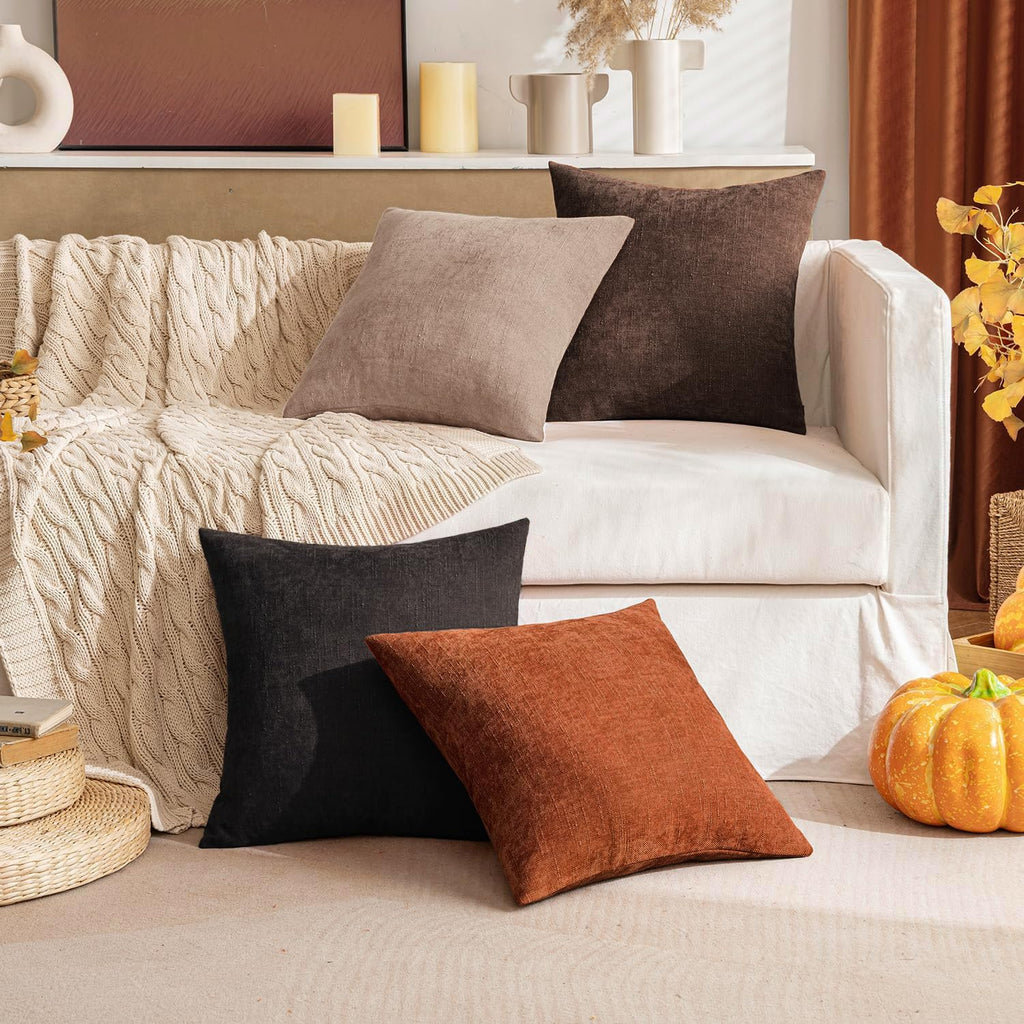 Textured Chenille Fall Throw Pillow Covers 20x20 Inch Burnt Orange