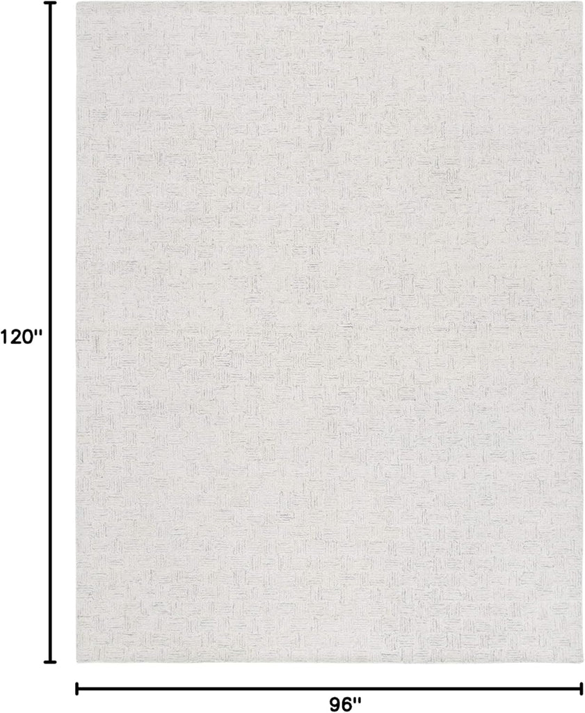 Area Rug 8x10 - Micro-Loop - Large - Light Grey & Ivory, Handmade Wool