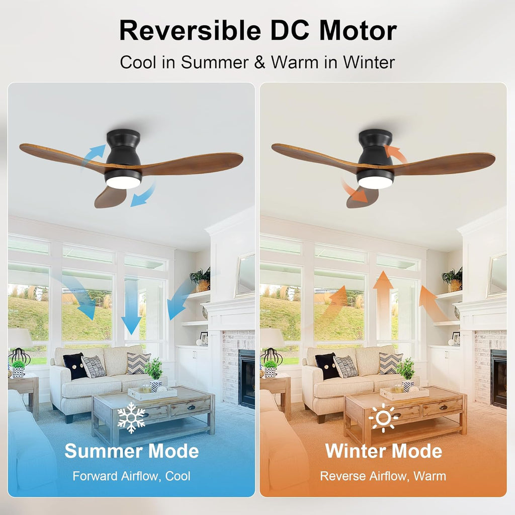 42 Inch Ceiling Fan with Light and Remote & APP Control, 3 Wooden Blades, 6 Wind Speeds, Quiet DC Motor