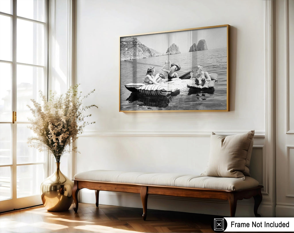 Vintage Women Eating Pasta on Lake Poster - Retro Picnic Print - Photography Art - Fashion Art - Gift for Him & Her