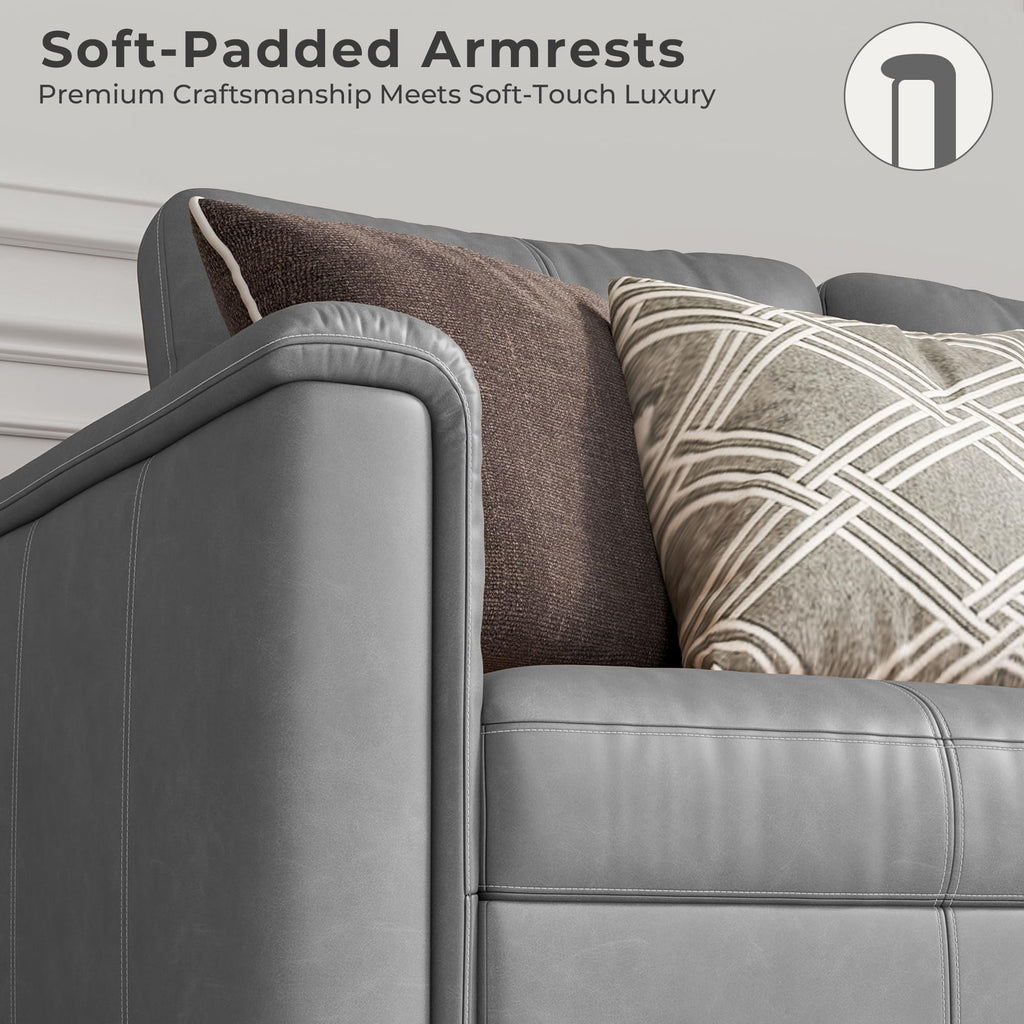 Faux Leather Sectional Sofa, 2 Seater Couch with Console, Gray
