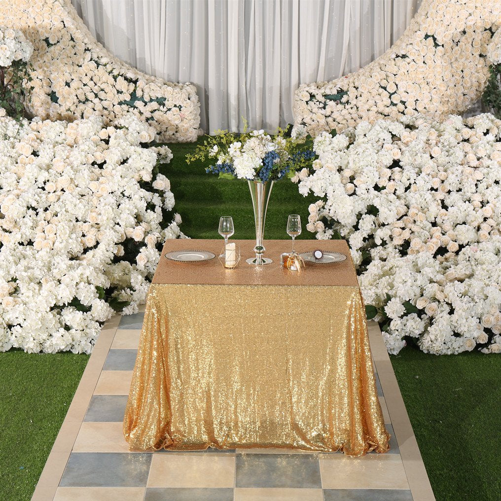 Light Gold Sequin Tablecloth 50x80 Inch Rectangular