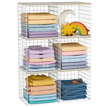 6 Pack Stackable Closet Organizer, Closet Organizers and Storage Shelves with Wood Tops, Metal Storage Bins for