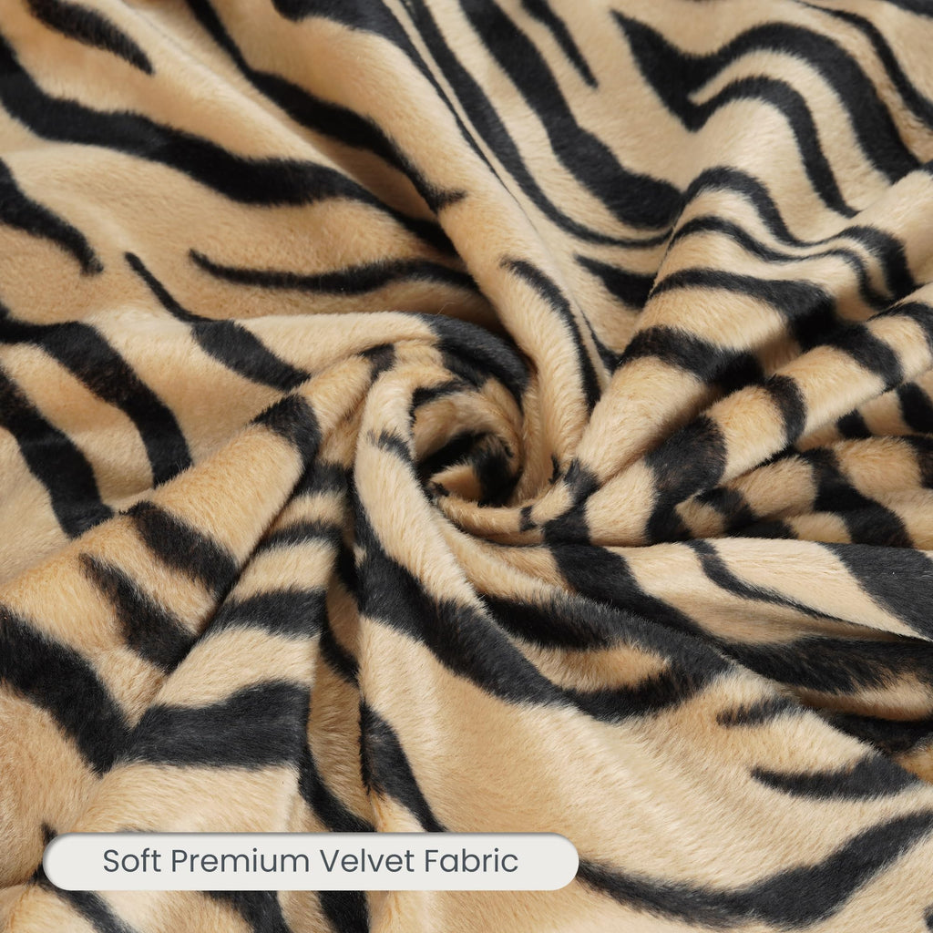 Tiger Print Velvet Boho Throw Pillow Covers 18x18, Animal Print Tiger Decor