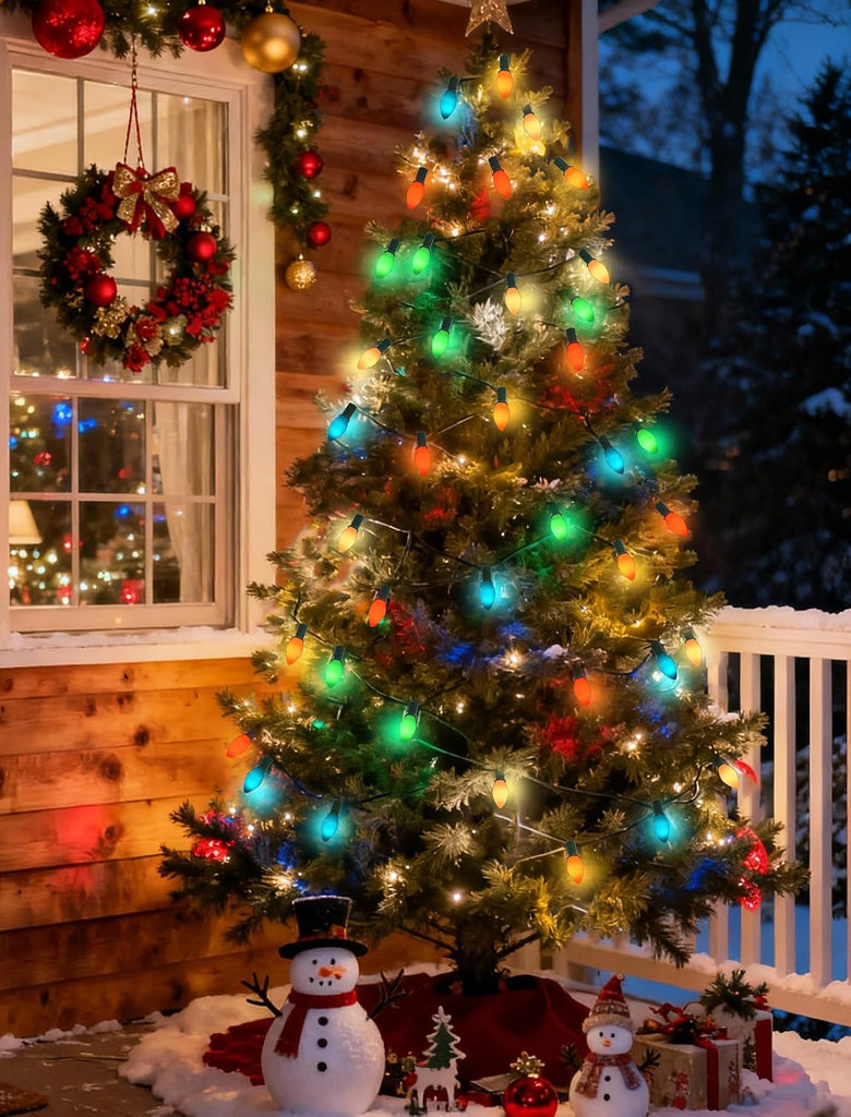 C7 LED Christmas String Lights 25FT, Vintage String Lights with 27 Multicolor Ceramic LED Bulbs, Outdoor Hanging