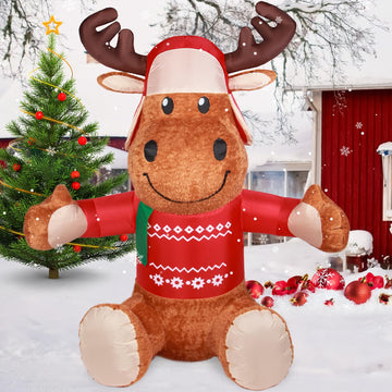 6 FT Christmas Inflatable Outdoor Decorations, Inflatables Plush Reindeer Yard Decor with Christmas Hat & Sweater