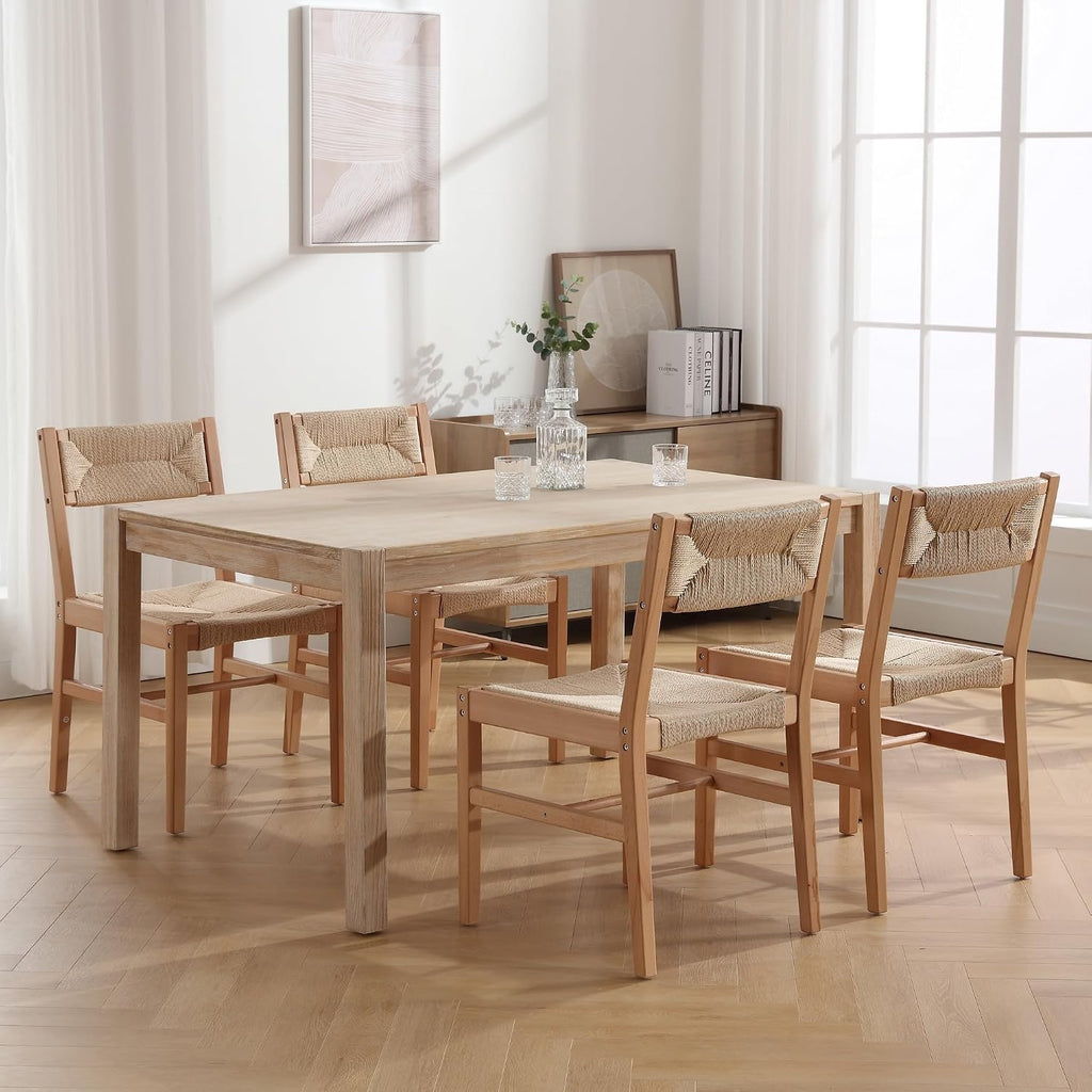 Woven Rattan Dining Chairs Set of 4, Farmhouse Wicker Boho Dining Chairs, Armless Wooden Cane Kitchen Dining Chair