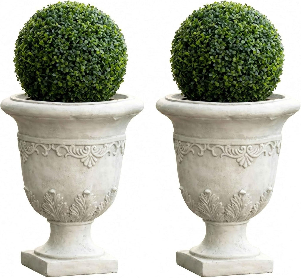 20" Italian Style Urn Planter with Drainage for Outdoor - Antique White | Lightweight MGO urn planter 20"tall Italian