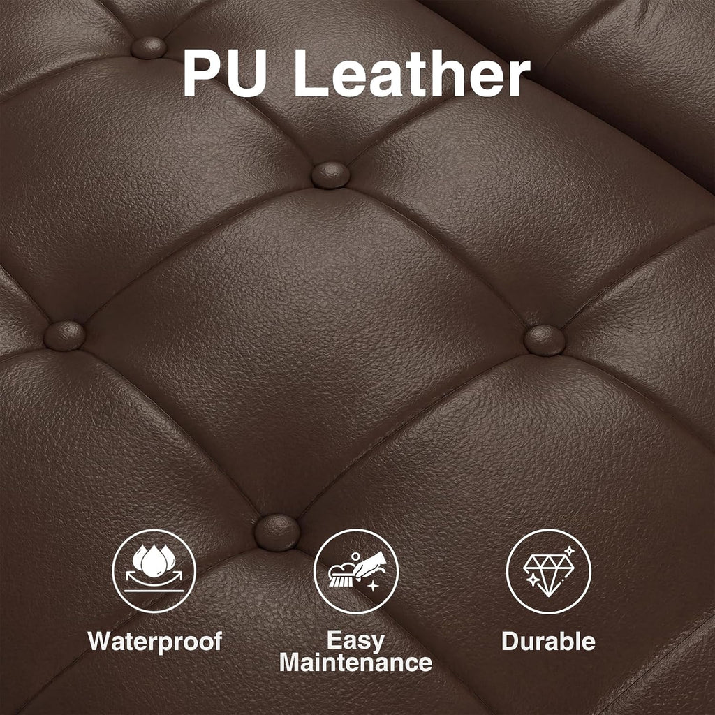 30 Inch Large Round Ottoman with Storage Circular,Chocolate | Leather Coffee Table with Lift Top,Modern Upholstered